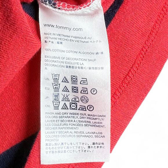 Tommy Hilfiger Striped Boat Neck Top Breton M Nautical Preppy Chambray Navy Red - Picture 8 of 10